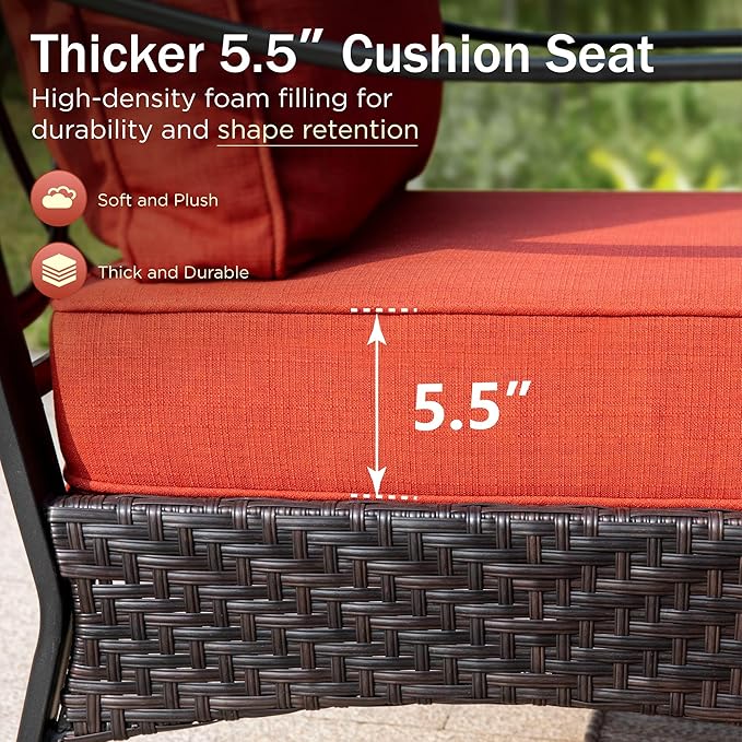 Wicker & Metal Outdoor Patio Couch, 3-Seat Patio Sofa with Deep Seating for Front Porch, Deck, Balcony, Backyard - Photo 2