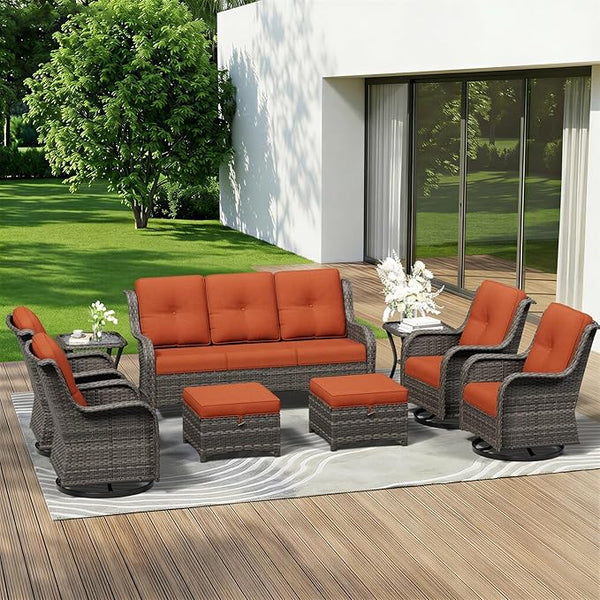 9 Piece Outdoor Wicker Patio Furniture Set, Outdoor Swivel Rocker Patio Chairs Set with Thickened Olefin Cushions - Photo 1