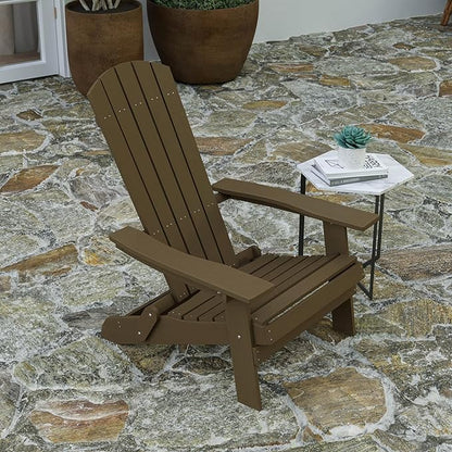 Merrick Lane Riviera Poly Resin Folding Adirondack Lounge Chair - Mahogany - Indoor/Outdoor - Weather Resistant