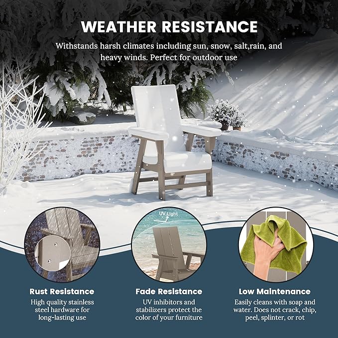 WO WESTIN OUTDOOR HDPE Shoreside Modern Curveback Adirondack Dining Chair,Weathered Wood