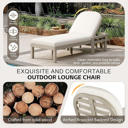 Outdoor Chaise Lounge Chair Set of 4, Patio Chaise Lounge Recliner with Adjustable Backrest, Acacia Wood Poolside Chaise Lounge with Thick All-Weather Cushions for Patio, Deck and Backyard(C)