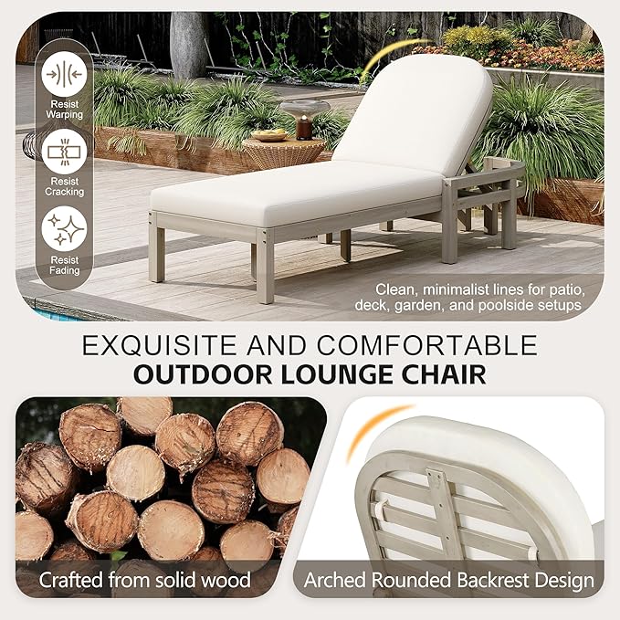 Merax Patio Chaise Lounge Chair Set of 2, Oversized Lounge Chair Outdoor with Adjustable 5 Positions - Photo 5