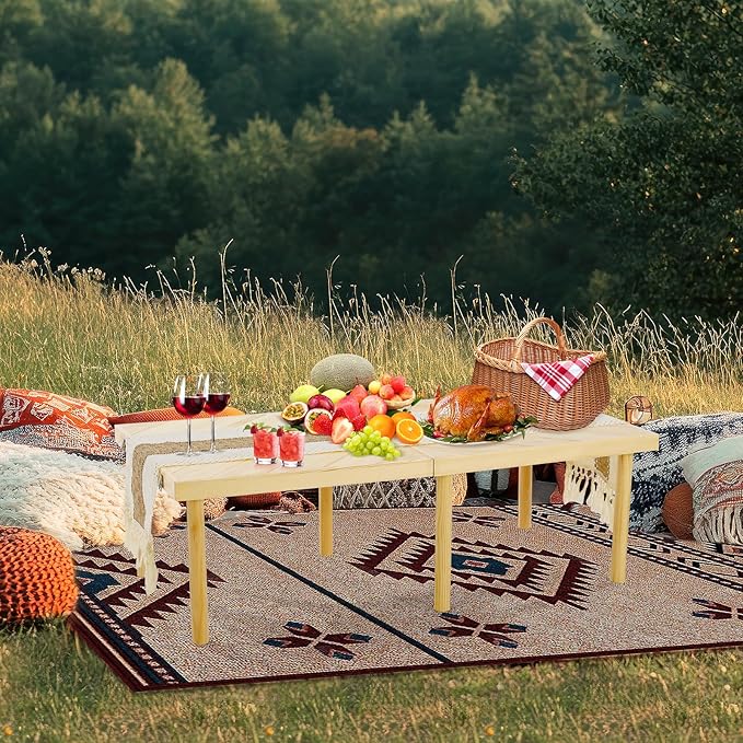 Folding Picnic Table with Table Runner, Portable Boho Low Picnic Table for Indoor Outdoor - Photo 2