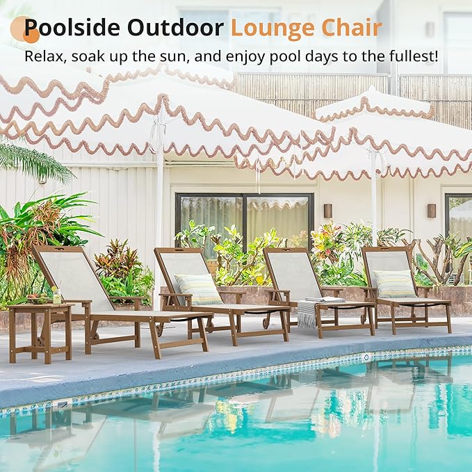 LUE BONA Chaise Lounge Chair Outdoor Set of 4, HDPS and HDPE Wicker Chaise Lounger with 5 Positions - Photo 4