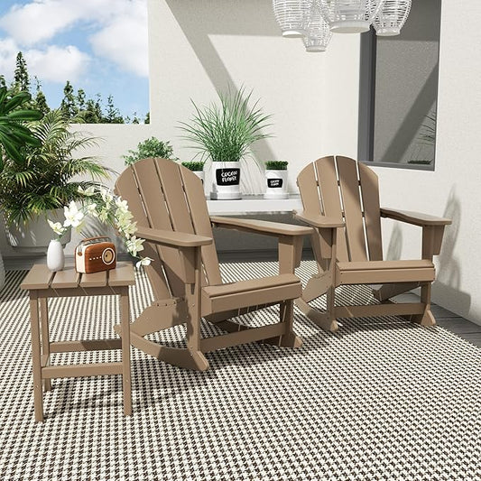 WO WESTIN OUTDOOR HDPE Laguna Outdoor Rocking Poly Adirondack Chair with Side Table 3-Piece Set, Weathered Wood