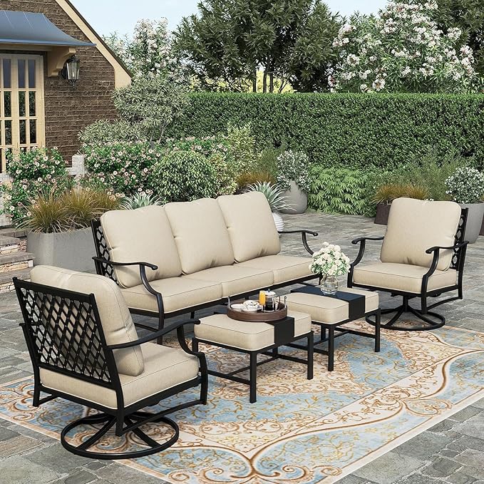 HERA'S HOUSE Patio Furniture Sofa, All-Weather Outdoor 3 Seats Couch, Outdoor Patio Couch with Deep Seating and Olefin Cushions for Lawn Garden Backyard Balcony