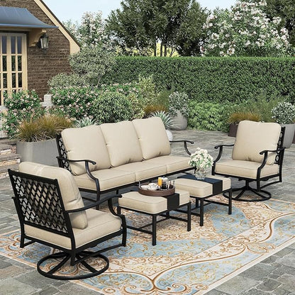HERA'S HOUSE Patio Furniture Sofa, All-Weather Outdoor 3 Seats Couch, Outdoor Patio Couch with Deep Seating and Olefin Cushions for Lawn Garden Backyard Balcony