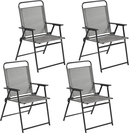 Yaheetech Outdoor Patio Chairs Set of 4, Folding Patio Chairs with Metal Frame, Armrests, Portable Dining Chairs for Camping, Lawn, Garden and Porch, Gray