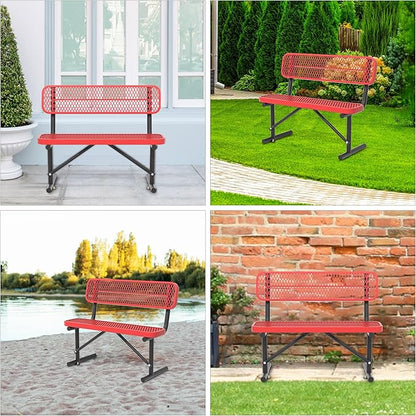 Park Benches for Outside - 48" Outdoor Metal Street Bench Heavy-Duty Steel Weatherproof Portable Garden Bench, Commercial Benches for Patio, Soccer, Park, Shopping Malls, Decks, Sports