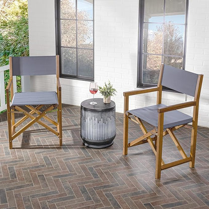 JONATHAN Y DRC1000A-SET2 Cukor Classic Vintage Outdoor Acacia Wood Folding Director Chair with Canvas Seat Mid-Century, Modern, Traditional, Bohemian, Coastal, Minimalist, Gray/Teak Brown (Set of 2)