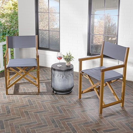 JONATHAN Y DRC1000A-SET2 Cukor Classic Vintage Outdoor Acacia Wood Folding Director Chair with Canvas Seat Mid-Century, Modern, Traditional, Bohemian, Coastal, Minimalist, Gray/Teak Brown (Set of 2)