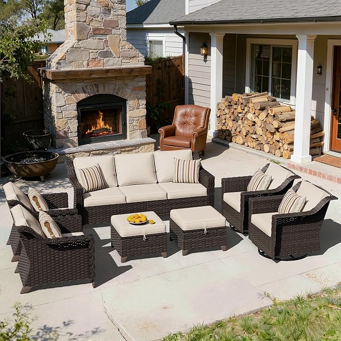 7 Pieces Patio Conversation Furniture Set - 1 Sofa, 2 Armchairs, 2 Ottomans, 2 Swivel Chairs - Photo 6