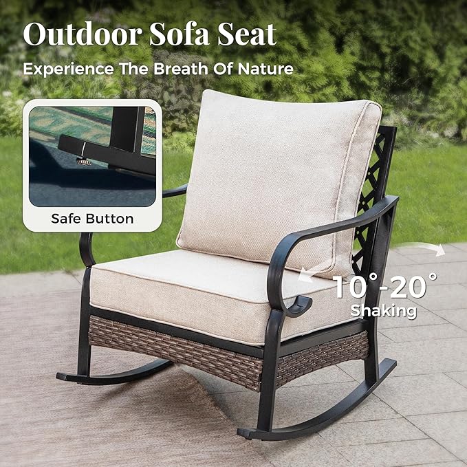 Outdoor Patio Rocking Sofa Chairs Set of 2 Steel Frame Porch Furniture with Deep Seating and 5.75" Cushions for Lawn - Photo 3