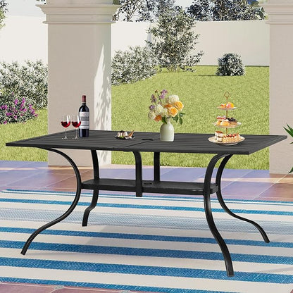 Incbruce Patio Dining Table, 60" x 37" Rectangle Metal Steel Slat Table, with 1.57" Umbrella Hole, for Backyards, Porches, Gardens or Poolside