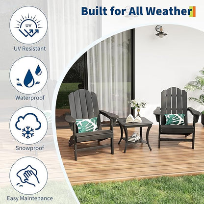 PeakPursuit HDPE Adirondack Chair Set of 2 for Patio, Wood Texture Lawn Chair, Outdoor Patio Furniture for Garden Backyard Deck