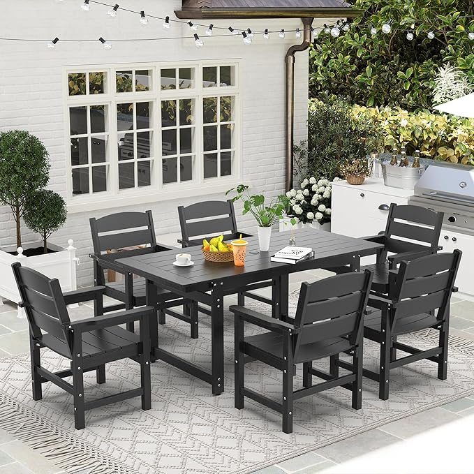 5-Piece HIPS Patio Dining Set, Outdoor Dining Table and Chairs Set with Umbrella Hole, Weatherproof Dining Table Set for 4 Person, Patio Furniture Set for Outside Deck, Black