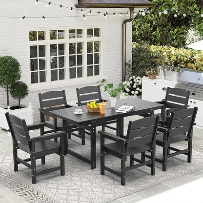 67" Outdoor Dining Table with Umbrella Hole, HIPS All-Weather Rectangular Patio Table for Outdoor/Indoor Use, Black