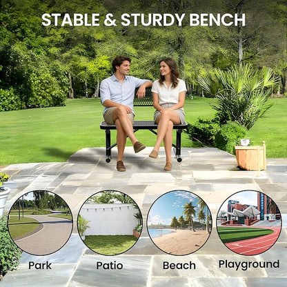 4 Feet Heavy Duty Metal Park Bench for Outside, Outdoor Bench with Backrest & Portable Frame, Commercial Benches for Shopping Malls, Stores, Parks, Patios, Decks, Black