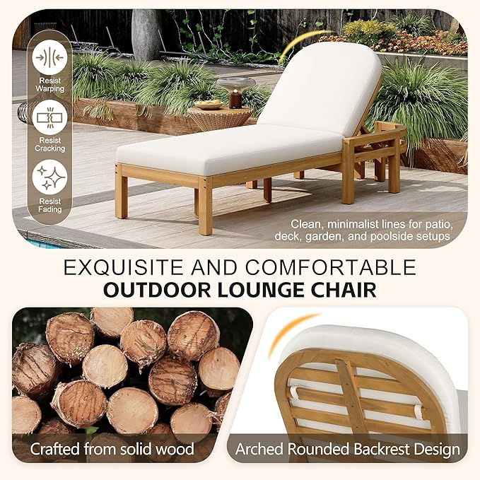 Merax Patio Chaise Lounge Chair Set of 2, Oversized Lounge Chair Outdoor with Adjustable 5 Positions - Photo 5