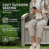 EconoHome 3 Seat Outdoor Storage Bench with Rain Cover - 90 Gallon Capacity - Weatherproof Resin Bench for Patio, Porch - Photo 4