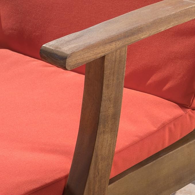 Christopher Knight Home Perla Outdoor Chaise Lounge with Water Resistant Cushion, Teak Finish / Orange - Photo 6