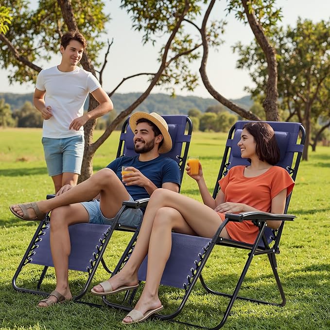 Homall Zero Gravity Chair Patio Folding Lawn Outdoor Lounge Gravity Camp Reclining Lounge Chair with Cup Holder Pillows - Photo 2