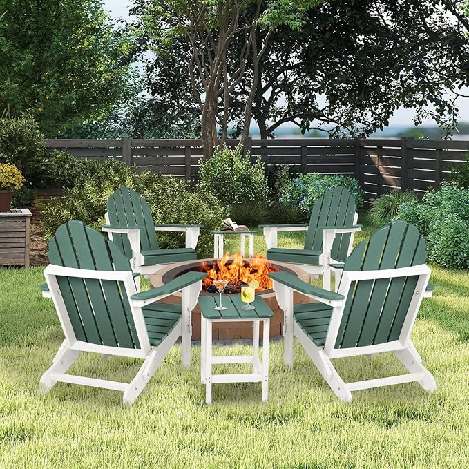 Aoodor HDPE Outdoor All-Weather Folding Adirondack Chair for Patio, Garden, Backyard, Lawn, Fire Pit, Green