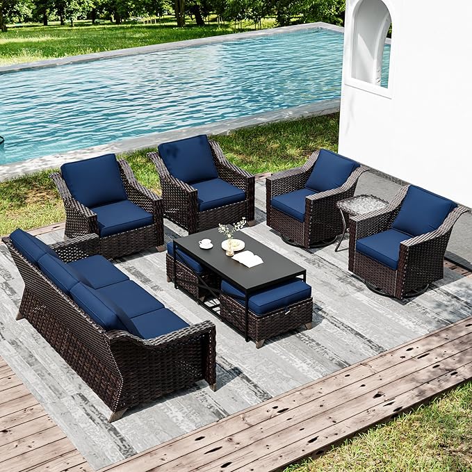 Joyside Wicker Patio Furniture Sets, 9 Pieces Upgraded Large Size Outdoor Furniture with Swivel Rocking Patio Chairs - Photo 6