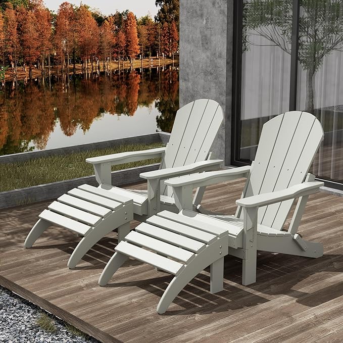 WestinTrends Malibu Outdoor Lounge Chair Set, 4-Pieces Adirondack Chair Set of 2 with Ottoman, All Weather Poly Lumber Patio Lawn Folding Chair for Outside Pool Beach, Sand