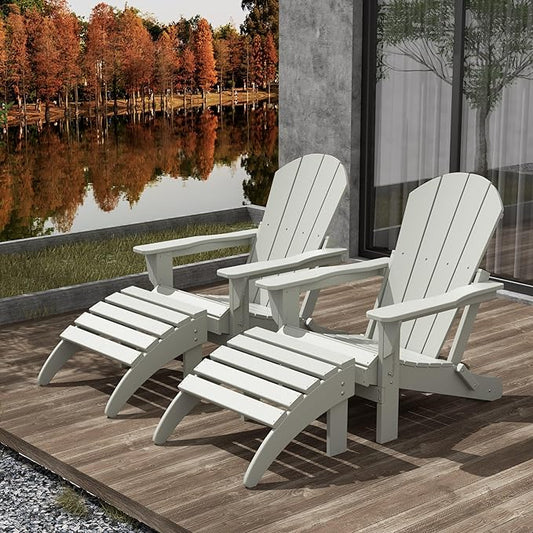 WestinTrends Malibu Outdoor Lounge Chair Set, 4-Pieces Adirondack Chair Set of 2 with Ottoman, All Weather Poly Lumber Patio Lawn Folding Chair for Outside Pool Beach, Sand