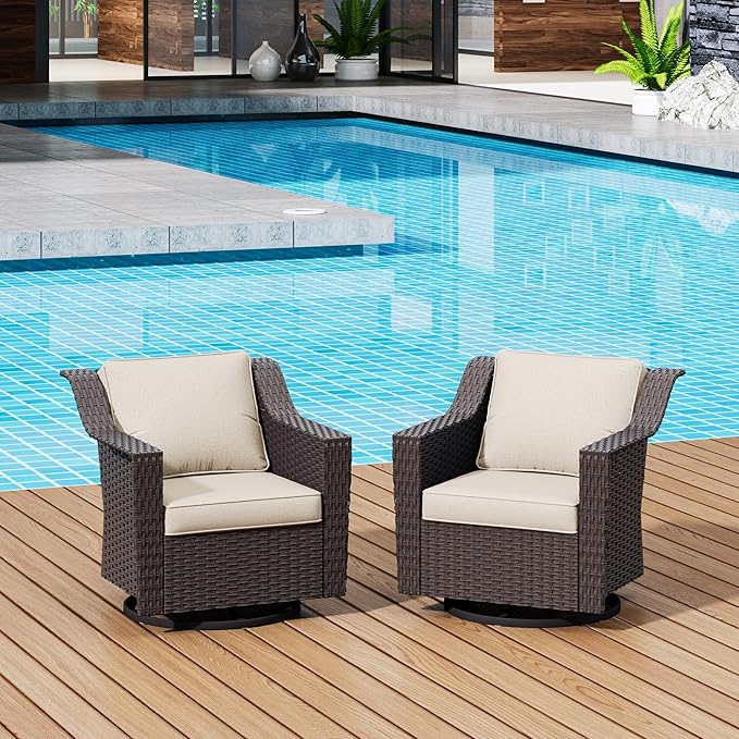 Patio 2 Pieces Wicker Swivel Chairs Set of 2，Outdoor PE Rattan Rocking Glider Armchairs - Photo 5
