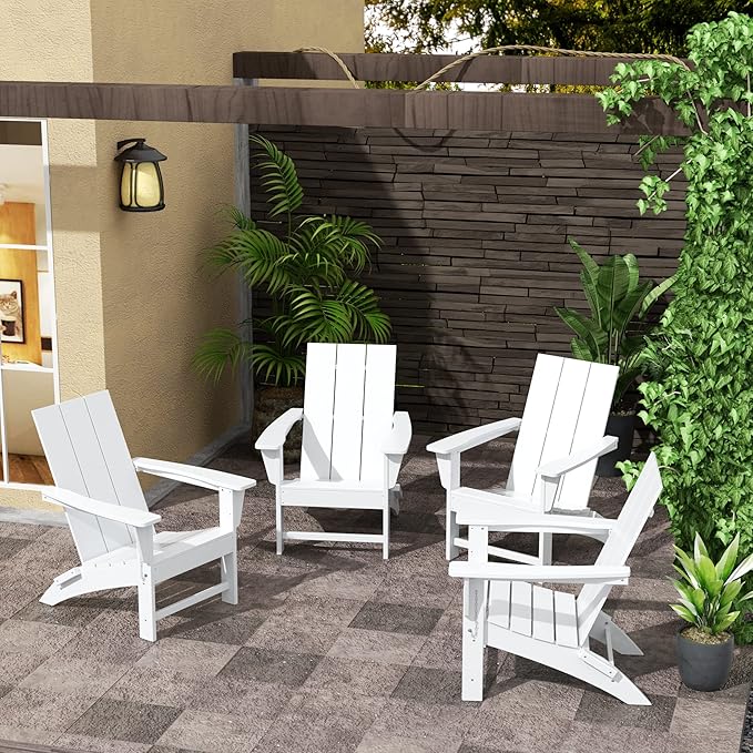 WestinTrends Ashore Modern Outdoor Folding Adirondack Chair (Set of 4), White
