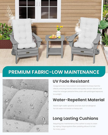SERWALL HDPE Outdoor Rocking Chair Cushion Set of 4, Memory Foam Cushion Gray