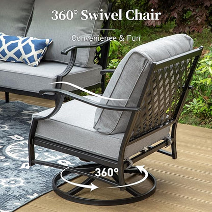 Metal Outdoor Swivel Patio Chairs Set of 2 with 5.75" Extra Thick Cushion, 2 Piece High Back Swivel Rocker Patio Chairs Outdoor Furniture Seating for Deck Balcony Front Porch, Gray