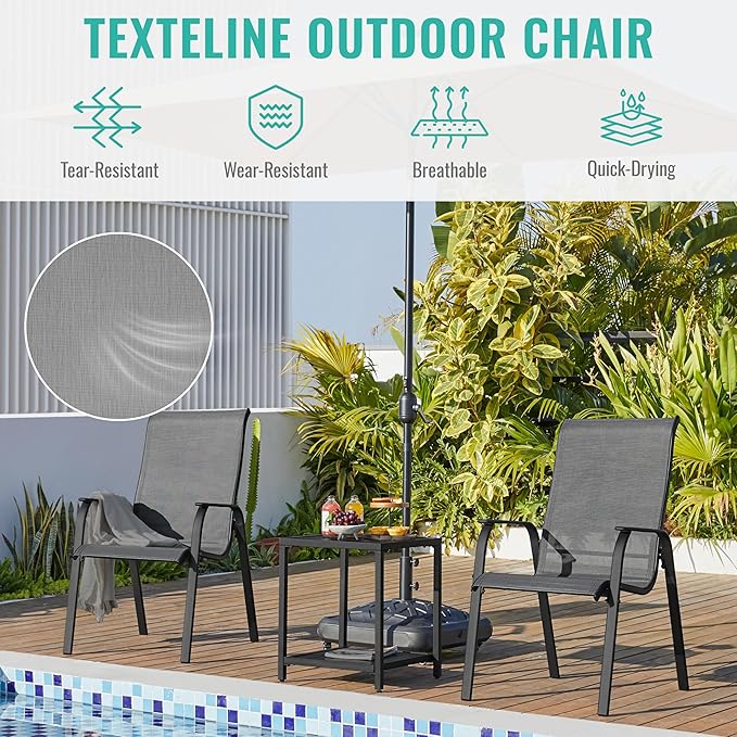 Yaheetech Set of 4 Patio Dining Chairs, Outdoor Stackable Patio Chairs with Backrest/Armrests, All Weather Chairs for Garden/Lawn/Porch/Backyard Pool, Gray