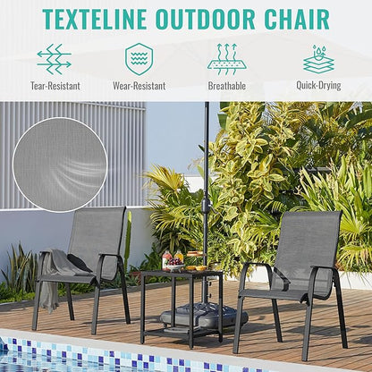 Yaheetech Set of 4 Patio Dining Chairs, Outdoor Stackable Patio Chairs with Backrest/Armrests, All Weather Chairs for Garden/Lawn/Porch/Backyard Pool, Gray