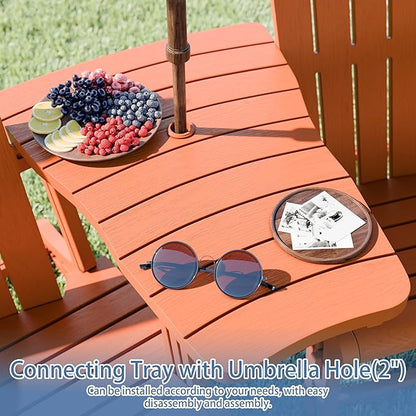 Shintenchi Adirondack Chair Set of 2,HDPE Adirondack Chairs with Umbrella Hole Connecting Tray & 2 Curved Ottoman,Plastic Outdoor Chairs with Cup Holders for Garden Backyard Pool,Orange