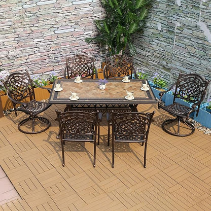Outdoor Dining Chair Cast Aluminum Patio Chairs Set of 2 All-Weather Patio Dining Chair with Adjustable Feet for Backyard Garden (Phoenix Swivel Chair)
