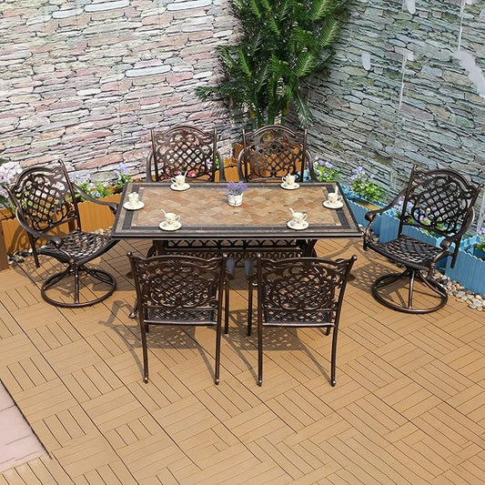 Outdoor Dining Chair Cast Aluminum Patio Chairs Set of 2 All-Weather Patio Dining Chair with Adjustable Feet for Backyard Garden (Phoenix Swivel Chair)