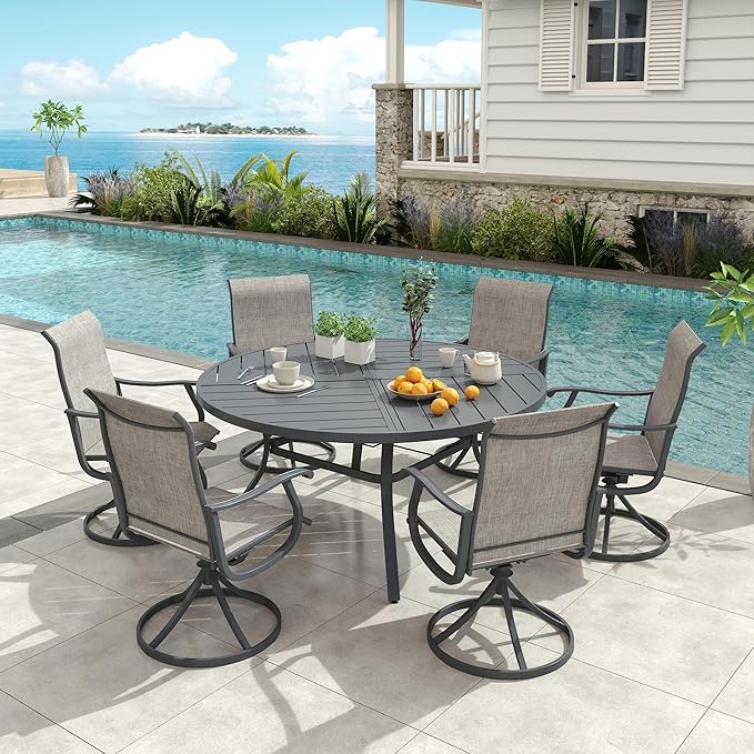 VICLLAX 50" Round Patio Dining Table for 6, All Weather Metal Outdoor Table with 1.57" Umbrella Hole and Surdy Frame for Garden Lawn Deck, Dark Grey
