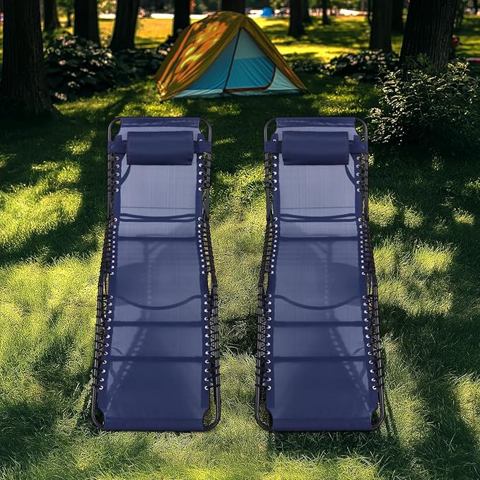 Unovivy Outdoor Chaise Lounge Chairs Set of 2, Portable Folding Pool Lounge Chair with 5-Position Reclining Back, Teslin Tanning Chair for Pool, Beach, Patio, Sunbathing
