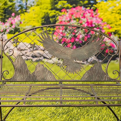 Classic Iron Garden Bench with Nature Scenery (Flying Eagle Backrest in Bronze)
