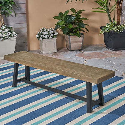 Merax Acacia Wood Outdoor Benches, 63" Rustic Patio Bench with Sandblast Gray Finish and H-Stretcher Design, Solid Hardwood Garden Bench for Dining, Porch, Fire Pit, Grey