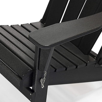 WO Home Furniture Adirondack Chairs Table Set of 3 PCS Outdoor Folding Chairs Coffee Table Weather/UV Resistant for Lawn, Garden, Bon Fire, Balcony (Black)