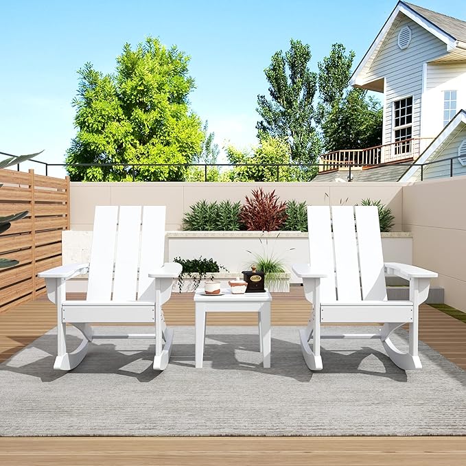 WO WESTIN OUTDOOR HDPE Shoreside Modern Rocking Poly Adirondack Chair (Set of 2),White