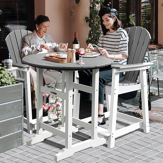 Tall Adirondack Chairs Set of 4 Adirondack Barstools, Weather Patio Garden Pool Fire Pit Balcony Outdoor Bar Stools HDPE Plastic Barstools with Backs for Garden, Backyard, Yard (Grey)