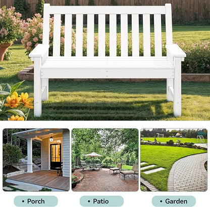 YITAHOME Garden Bench, All Weather Outdoor Bench for 2-3 Persons, Fade/Rot Resistance Patio Benches for Park, Porch, Patio & Backyard (White)