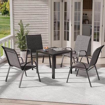 Patio Chairs, Stackable Outdoor Dining Chairs for All Weather, Metal Modern Outside Furniture Chair for Pool Side, Garden, Backyard Deck, Set of 4, Dark Grey