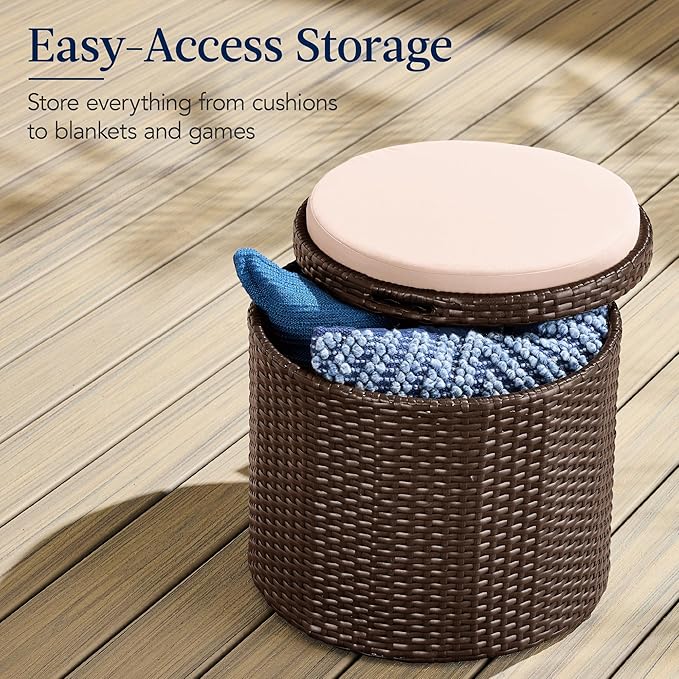 Best Choice Products Round Wicker Ottoman, Multipurpose Outdoor Furniture for Patio, Backyard, Additional Seating - Photo 3