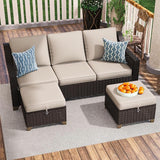 3 Pieces Outdoor Conversation Furniture Set - 77" Patio Sofa, 2 Rattan Wicker Ottomans - Photo 1